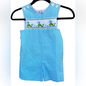Boy Smocked Orient Expressed Whales Blue Gingham Romper Jon John Size 3
